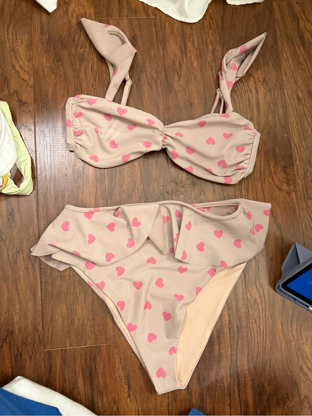 Beach Riot Beige Bandeau Bikini with Pink Heart Print